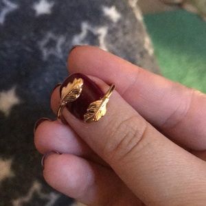 Gold feather adjustable ring
